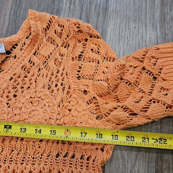 Vtg Christopher & Banks Crochet Sweater Womens M Orange Bohemian Cottage Beach - Picture 7 of 9